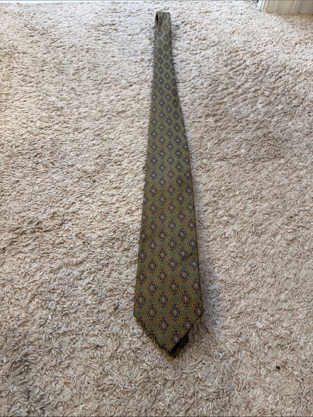 Olive Green Silk Medallion Tie